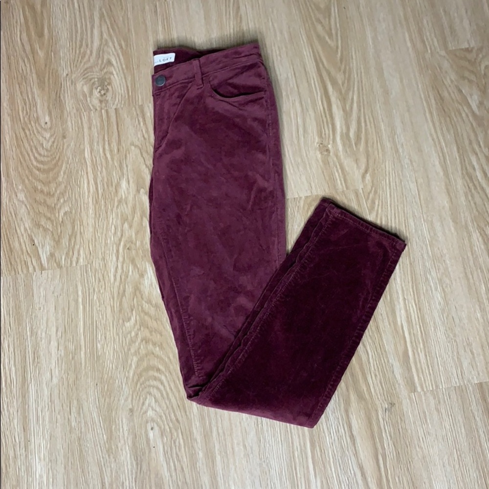 Loft Modern Skinny Burgundy Velvet Cords